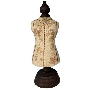 Vtg Inspired Table Top Doll Mannequin Dress Form 12"H Brown Cream Paper Mache